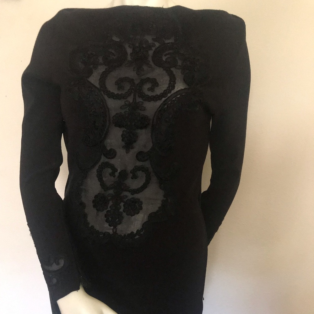 Vintage 1980's Black Embroidered Cocktail Dress.